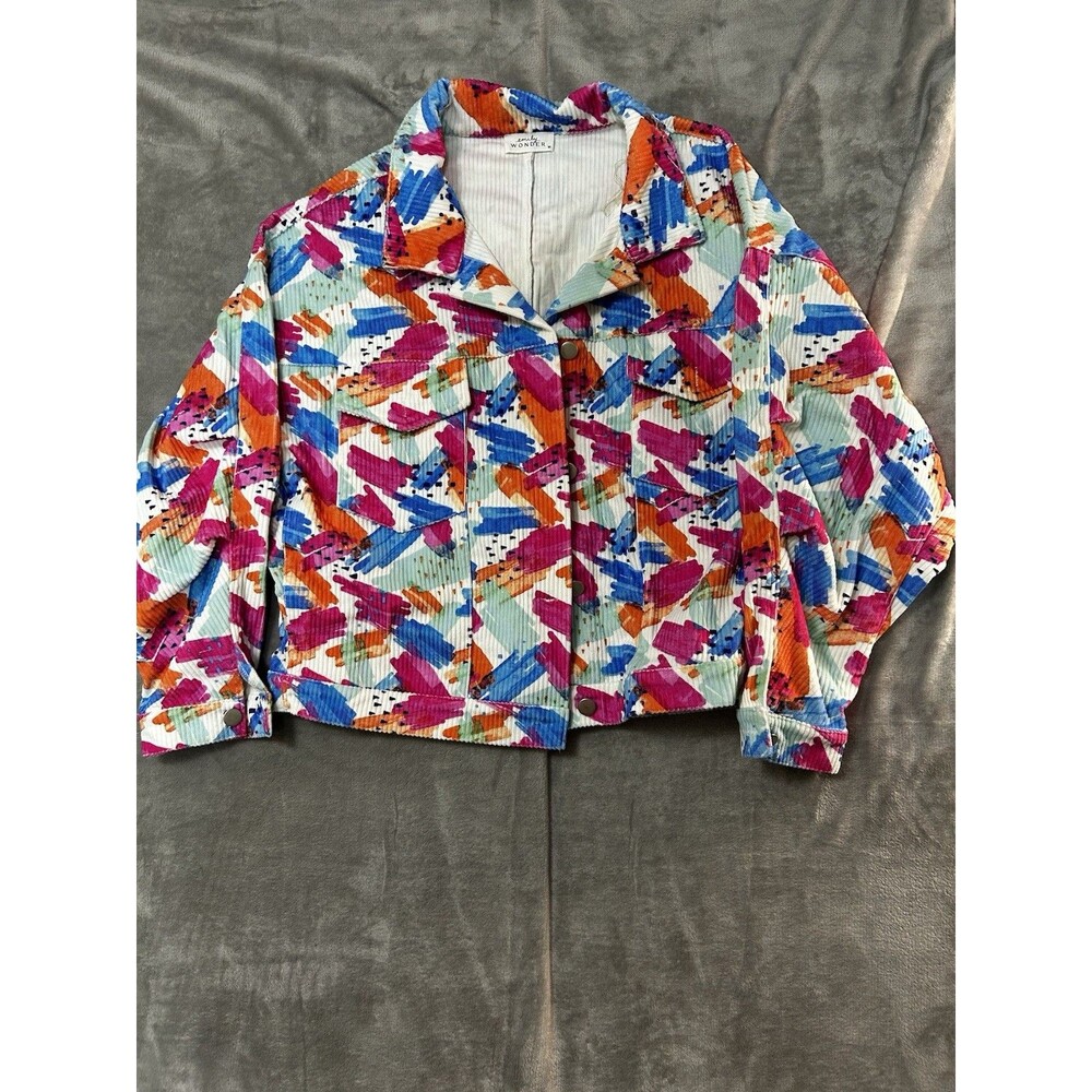 Emily Wonder Corduroy Jacket Womens Medium Colorful Abstract Cropped Button